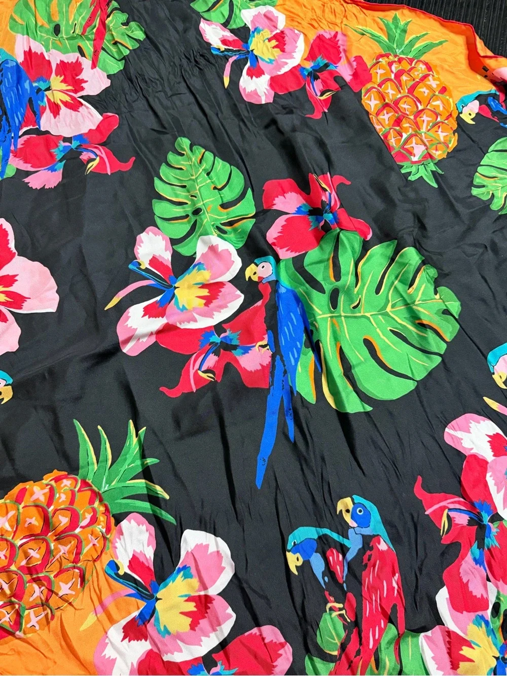 Valentino Bright Orange Tropical Floral Silk Scarf